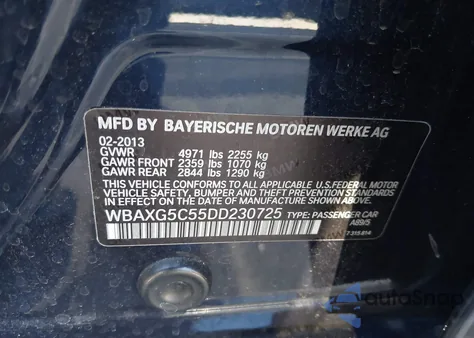 2013 BMW 528I z USA, uszkodzony, nr VIN WBAXG5C55DD230725